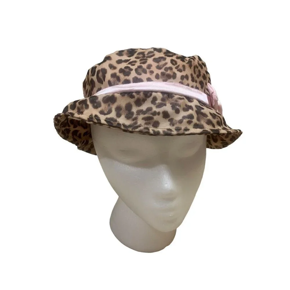CachCach Toddler Girl's Cloche Hat Small Leopard Print Polyester with Bow NWT